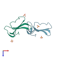 PDB entry 3neq coloured by chain, top view.