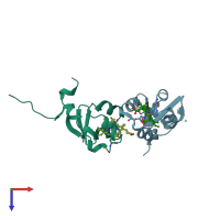 PDB entry 3ner coloured by chain, top view.