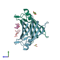 PDB entry 3nex coloured by chain, side view.