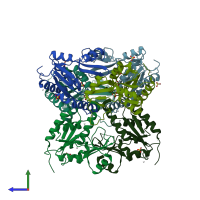 PDB entry 3ney coloured by chain, side view.