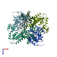 PDB entry 3ney coloured by chain, top view.