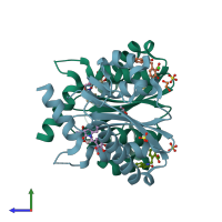 PDB entry 3nf6 coloured by chain, side view.