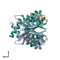 PDB entry 3nf8 coloured by chain, side view.