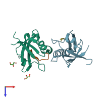 PDB entry 3nfk coloured by chain, top view.
