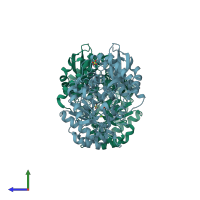 PDB entry 3nfu coloured by chain, side view.