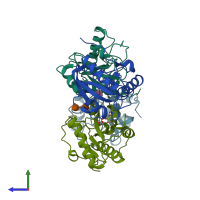 PDB entry 3ng4 coloured by chain, side view.