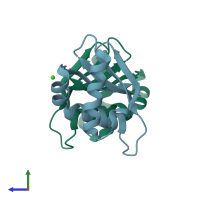 PDB entry 3ng8 coloured by chain, side view.