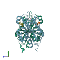 PDB entry 3ngz coloured by chain, side view.