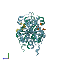 PDB entry 3nh0 coloured by chain, side view.