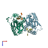 PDB entry 3nh0 coloured by chain, top view.