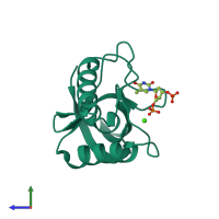 PDB entry 3nhh coloured by chain, side view.
