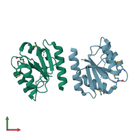 PDB entry 3nhm coloured by chain, front view.