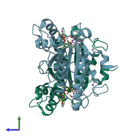 PDB entry 3nhs coloured by chain, side view.