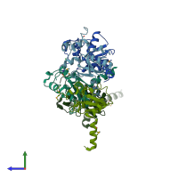 PDB entry 3nhv coloured by chain, side view.