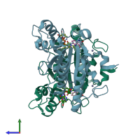 PDB entry 3nhw coloured by chain, side view.