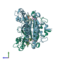 PDB entry 3nhy coloured by chain, side view.