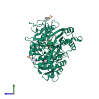 PDB entry 3ni2 coloured by chain, side view.