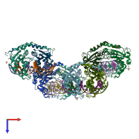 PDB entry 3nic coloured by chain, top view.