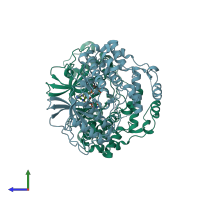 PDB entry 3nie coloured by chain, side view.