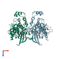 PDB entry 3nie coloured by chain, top view.