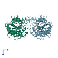 PDB entry 3niq coloured by chain, top view.