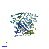 PDB entry 3nis coloured by chain, side view.