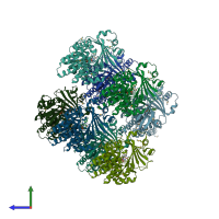 PDB entry 3nix coloured by chain, side view.
