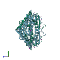 PDB entry 3njb coloured by chain, side view.