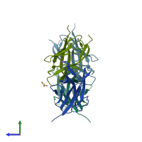 PDB entry 3njh coloured by chain, side view.