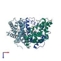 PDB entry 3nke coloured by chain, top view.