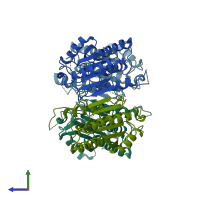 PDB entry 3nkf coloured by chain, side view.