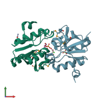 PDB entry 3nkl coloured by chain, front view.