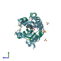 PDB entry 3nkl coloured by chain, side view.