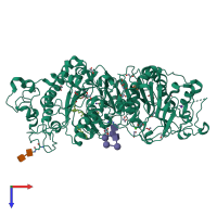 Monomeric assembly 1 of PDB entry 3nko coloured by chemically distinct molecules, top view.