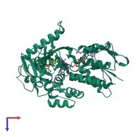 PDB entry 3nks coloured by chain, top view.