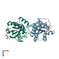 PDB entry 3nkv coloured by chain, top view.