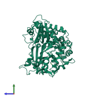 PDB entry 3nky coloured by chain, side view.