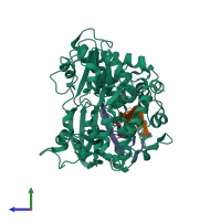 PDB entry 3nl0 coloured by chain, side view.