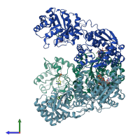 PDB entry 3nl6 coloured by chain, side view.