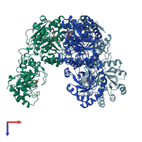 PDB entry 3nl6 coloured by chain, top view.