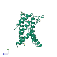 PDB entry 3nl9 coloured by chain, side view.