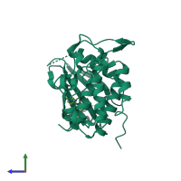 PDB entry 3nlb coloured by chain, side view.