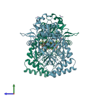 PDB entry 3nle coloured by chain, side view.