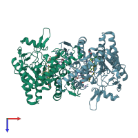 PDB entry 3nle coloured by chain, top view.