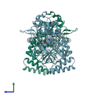 PDB entry 3nlk coloured by chain, side view.