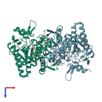 PDB entry 3nlp coloured by chain, top view.