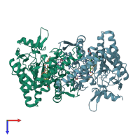 PDB entry 3nly coloured by chain, top view.