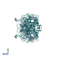 PDB entry 3nm8 coloured by chain, side view.