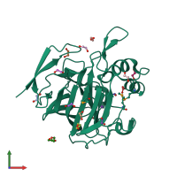 PDB entry 3nmb coloured by chain, front view.