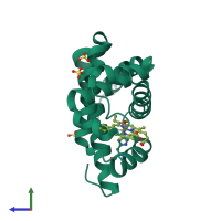 PDB entry 3nml coloured by chain, side view.